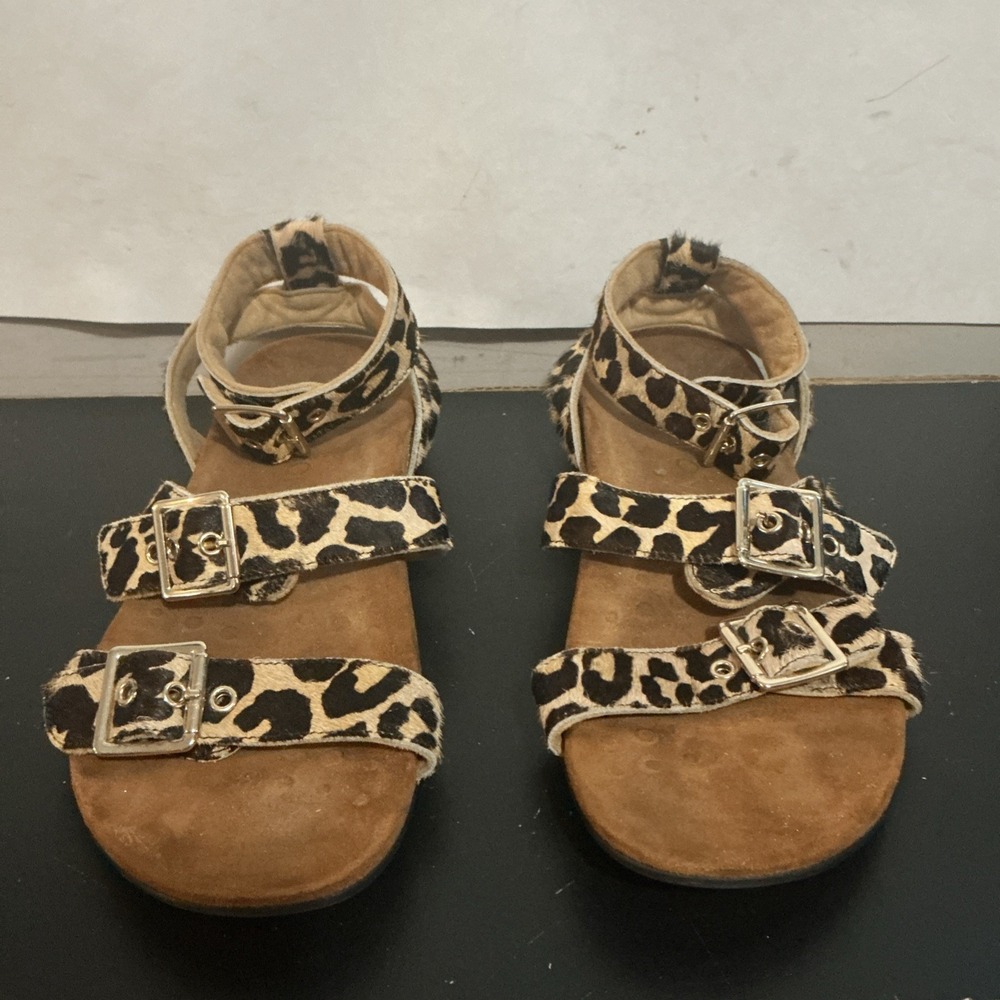 Vionic Sahara Leopard Print Strappy Sandals Brown Calf Hair Womens 9 342SAHARA